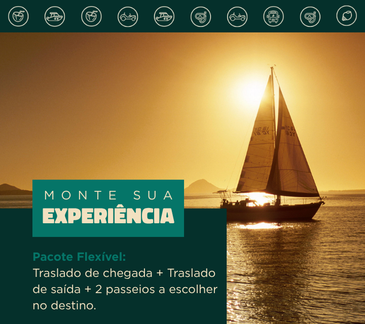 Pacote Flexível: Traslado Chegada e saída + 2 passeios a escolher (Porto de Galinhas)